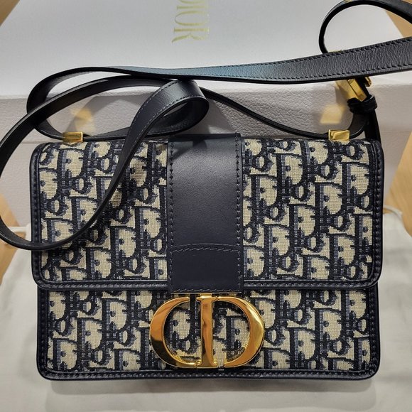 Dior - Authenticated 30 Montaigne Box Handbag - Cloth Navy for Women, Very Good Condition